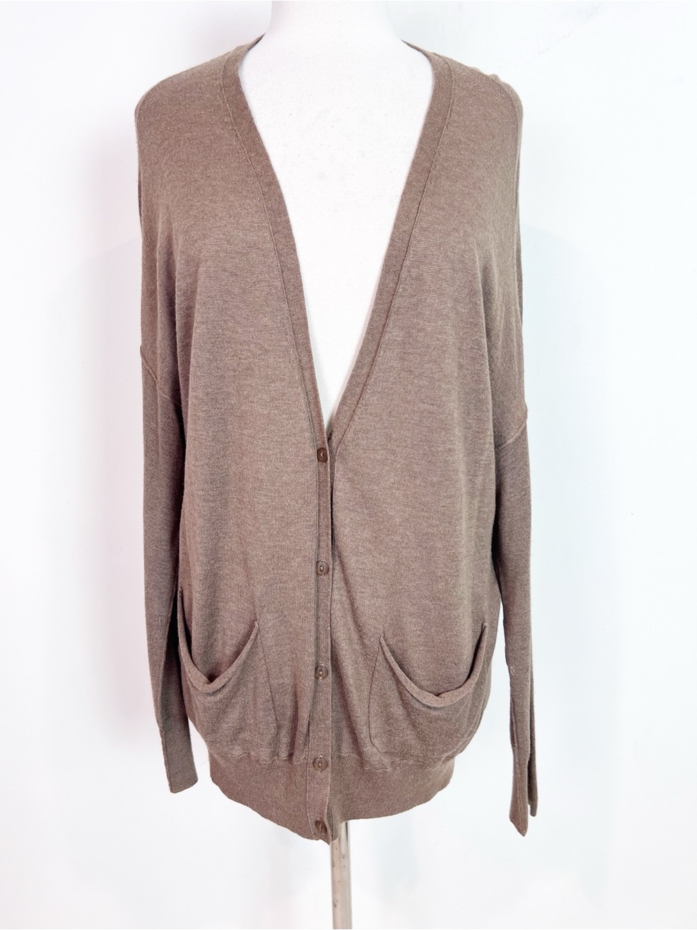LINE BROWN BUTTON FRONT LONG SLEEVE BOYFRIEND CARDIGAN SWEATER MEDIUM